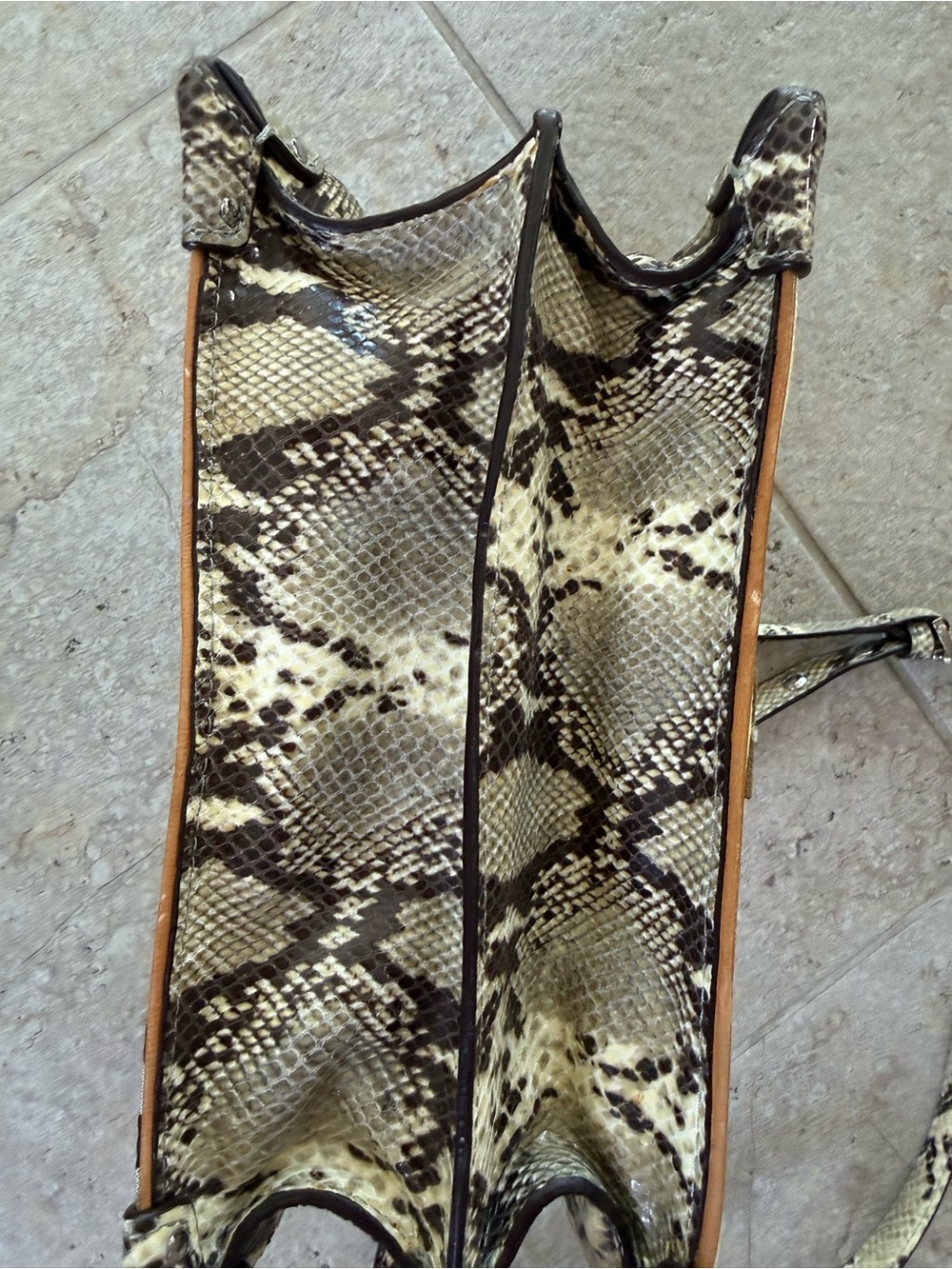 henri bendel Cream & Tan Crossbody Bag with Black & White Stripe Trim - Picture 5 of 6